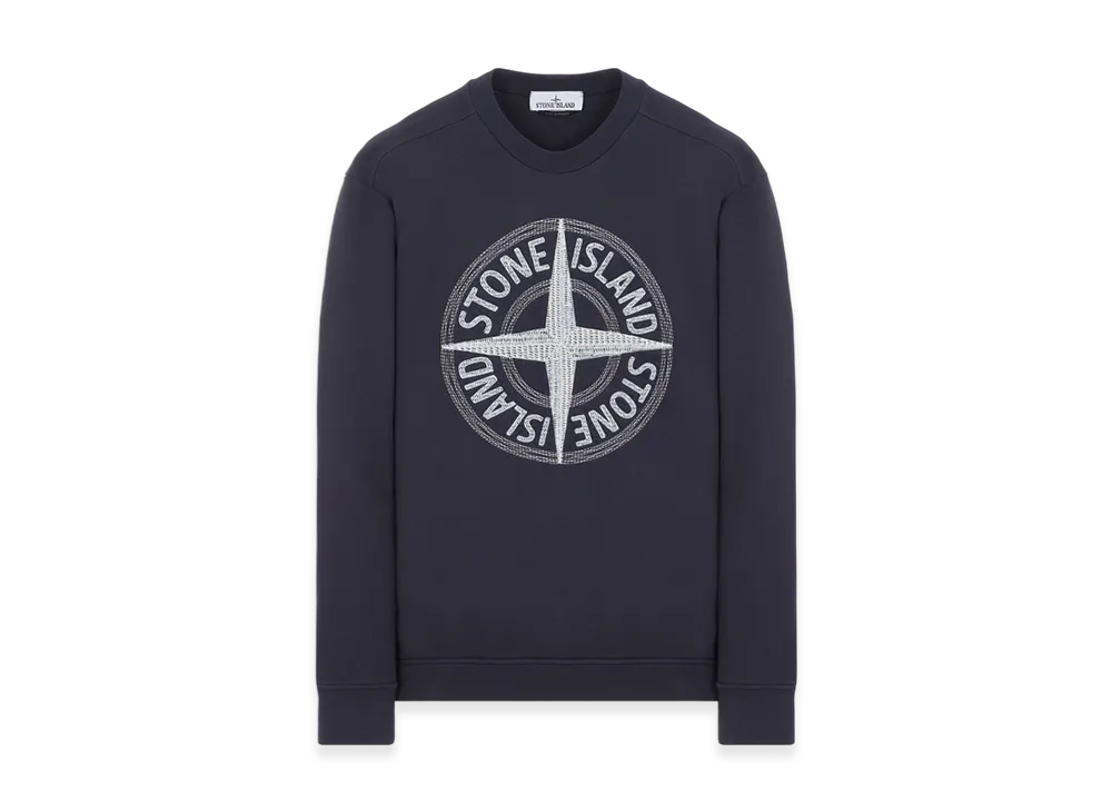 Stone Island 65484 Stitches Four Print Cotton Fleece Garment Dyed Crewneck Sweatshirt - 23SS "Blue"