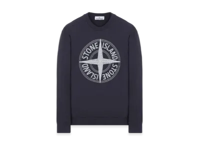 Stone Island 65484 Stitches Four Print Cotton Fleece Garment Dyed Crewneck Sweatshirt - 23SS "Blue"