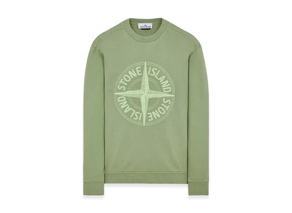 Stone Island 65484 Stitches Four Print Cotton Fleece Garment Dyed Crewneck Sweatshirt - 23SS "Sage Green"