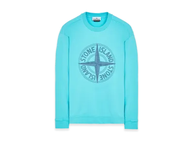 Stone Island 65484 Stitches Four Print Cotton Fleece Garment Dyed Crewneck Sweatshirt - 23SS "Turquoise"