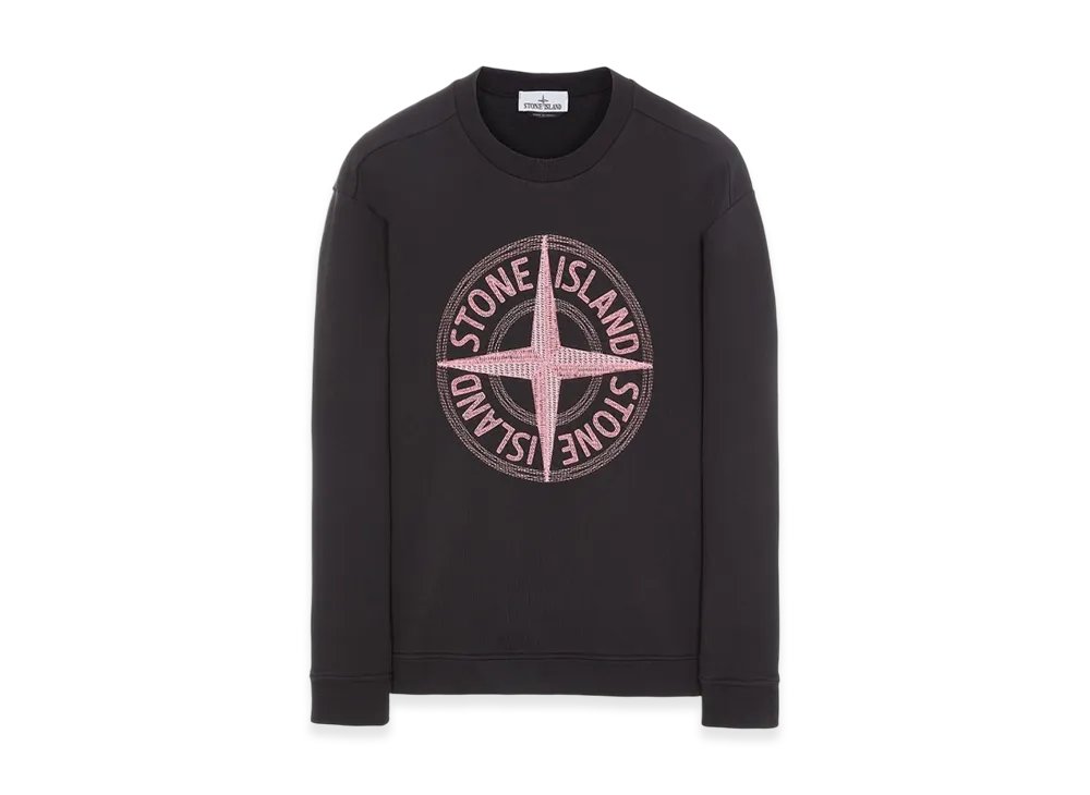 Stone Island 65484 Stitches Four Print Cotton Fleece Garment Dyed Crewneck Sweatshirt - 23SS "Black"