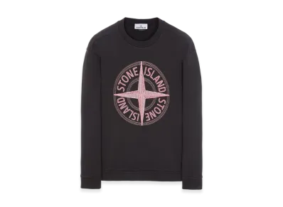 Stone Island 65484 Stitches Four Print Cotton Fleece Garment Dyed Crewneck Sweatshirt - 23SS "Black"