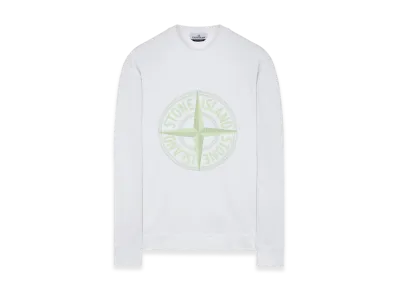 Stone Island 65484 Stitches Four Print Cotton Fleece Garment Dyed Crewneck Sweatshirt - 23SS "White"