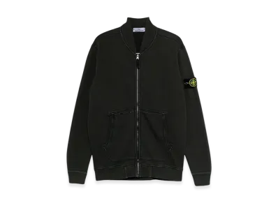 Stone Island 65241 Organic Cotton Diagonal Fleece Old Effect Pocket Details Full Zipper Sweatshirt - 24FW "Black"