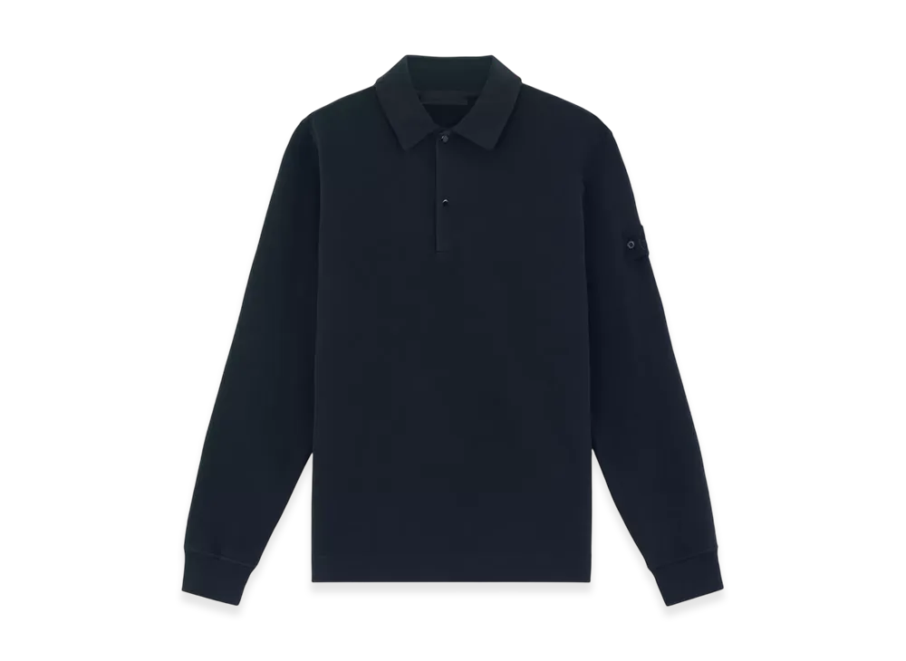 Stone Island 649F7 Stretch Organic Cotton Fleece Stone Island Ghost Polo Sweatshirt with Snaps at Neck - 24FW "Navy Blue"