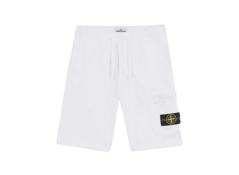 Stone Island 64651 Cotton Fleece Cargo Bermuda Shorts with Pockets - 24FW "White"