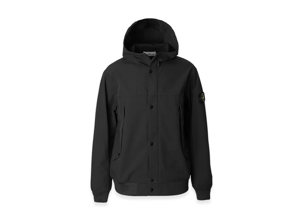Stone Island Hooded Blouson 40227 Light Soft Shell-R e.dye Technology in Recycled Polyester "Black"