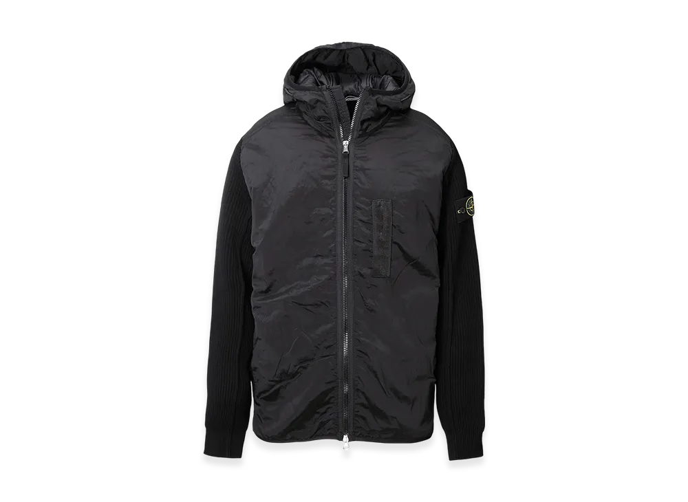 Stone Island Padded Zip-Up Blouson Nylon Metal in Econyl Regenerated Nylon + Primaloft-TC and Knit "Black"
