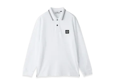 Stone Island L/S Polo Shirt 22002SL Organic Cotton Elastane Pique "White"