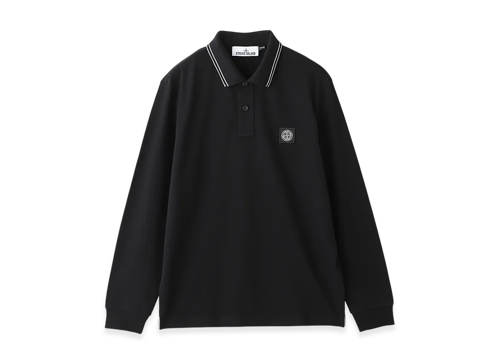 Stone Island L/S Polo Shirt 22002SL Organic Cotton Elastane Pique "Black"