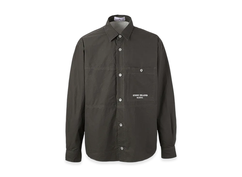 Stone Island L/S Regular Collar Shirt 109X3 Stone Island Marina Plated Cotton Canvas "Charcoal"