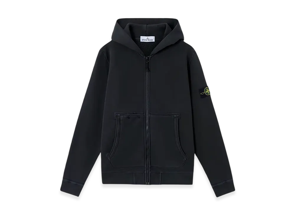 Stone Island 63341 Organic Cotton Diagonal Fleece Old Effect Hooded Full Zipper Sweatshirt with Pockets - 24FW "Black"