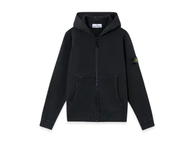 Stone Island 63341 Organic Cotton Diagonal Fleece Old Effect Hooded Full Zipper Sweatshirt with Pockets - 24FW "Black"