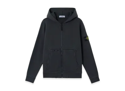 Stone Island 63341 Organic Cotton Diagonal Fleece Old Effect Hooded Full Zipper Sweatshirt with Pockets - 24FW "Lead Grey"
