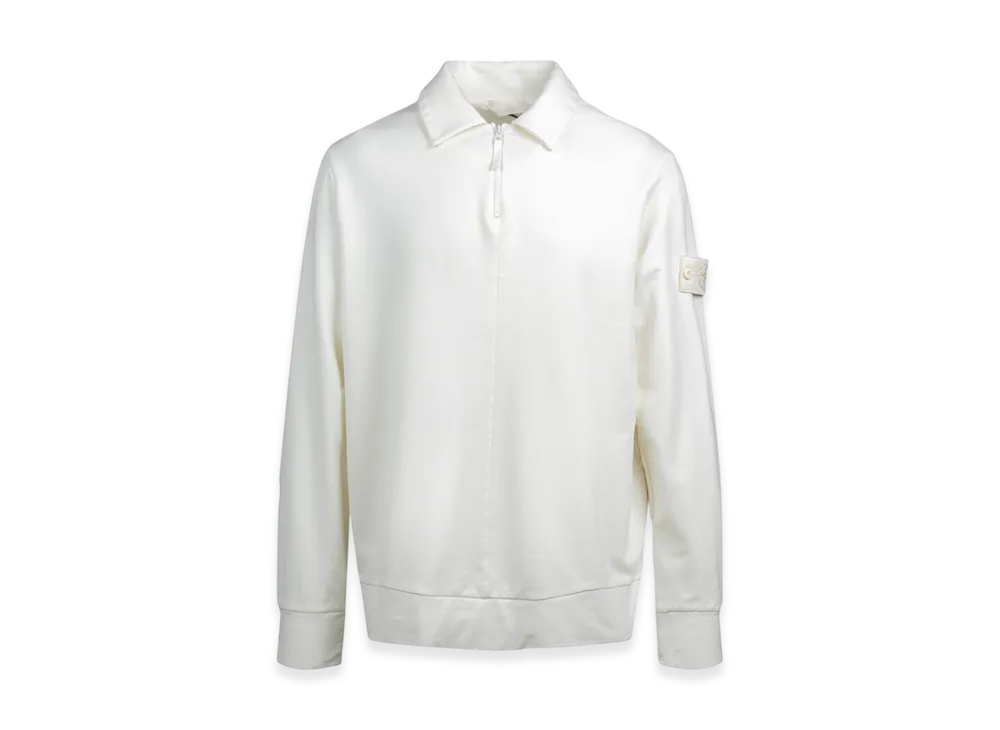 Stone Island 629F3 Ghost Piece Cotton Stretch Fleece Garment Dyed Half Zip Sweatshirt - 22SS "Off White"