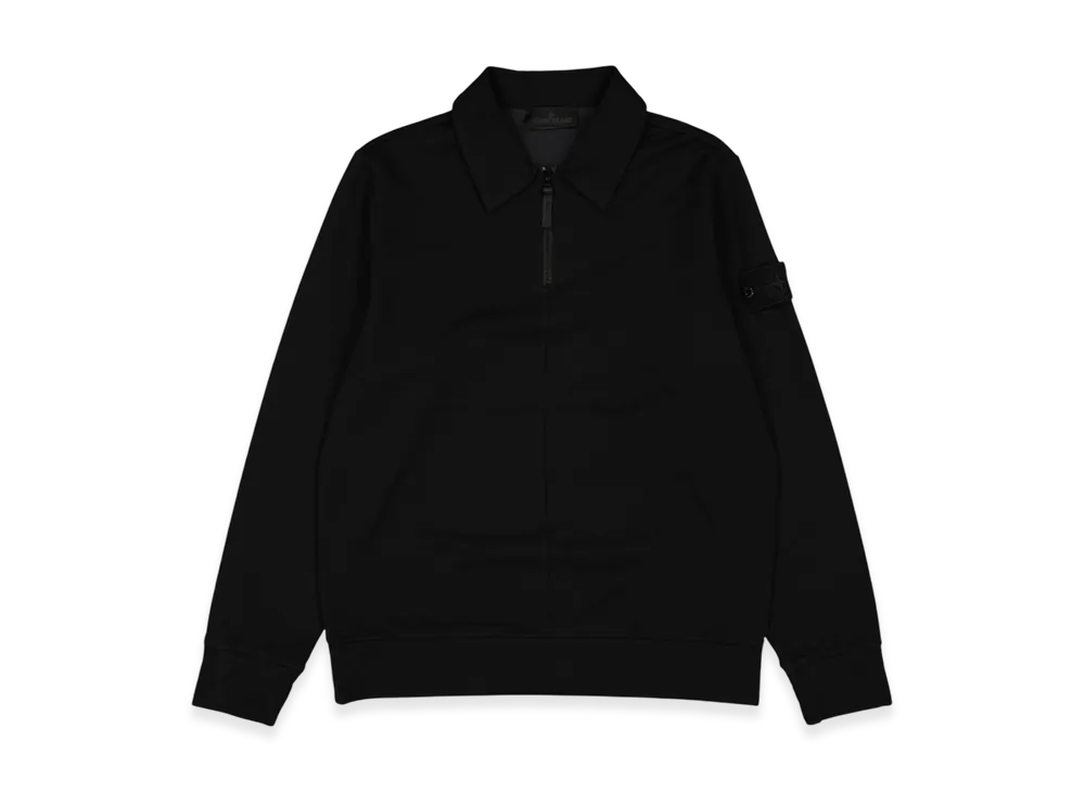 Stone Island 629F3 Ghost Piece Cotton Stretch Fleece Garment Dyed Half Zip Sweatshirt - 22SS "Black"