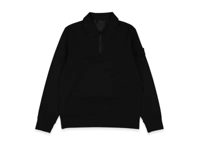 Stone Island 629F3 Ghost Piece Cotton Stretch Fleece Garment Dyed Half Zip Sweatshirt - 22SS "Black"