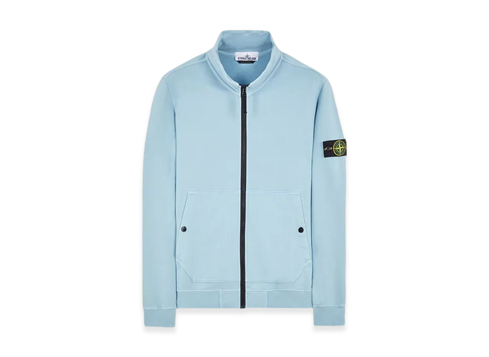 Stone Island 62820 Brushed Cotton Fleece Garment Dyed Full Zip Up Sweatshirt - 23FW "Sky Blue"