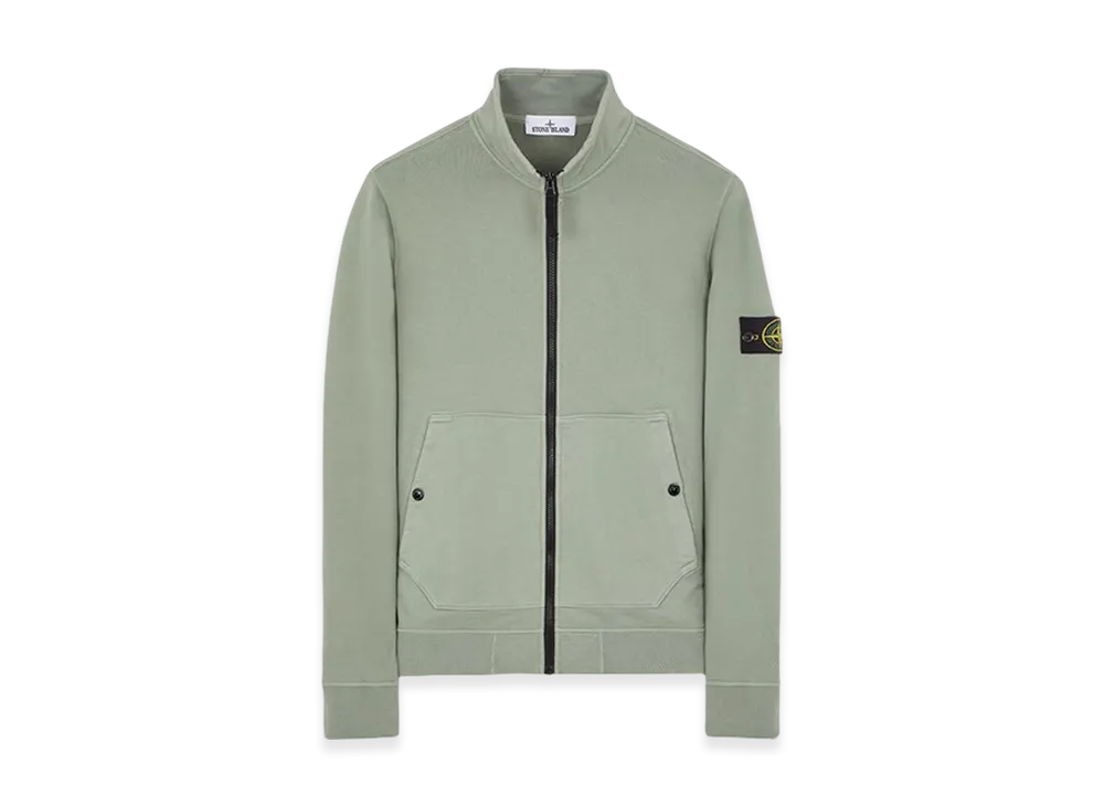 Stone Island 62820 Brushed Cotton Fleece Garment Dyed Full Zip Up Sweatshirt - 23FW "Sage Green"