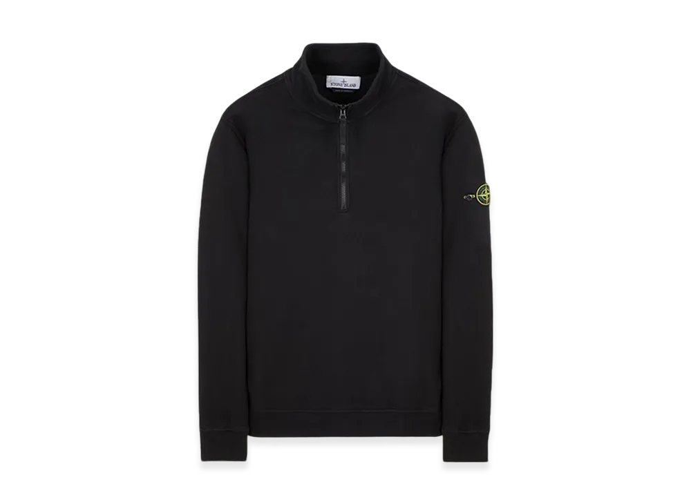 Stone Island 62720 Brushed Cotton Fleece Garment Dyed Half Zip Up Sweatshirt - 23FW "Black"