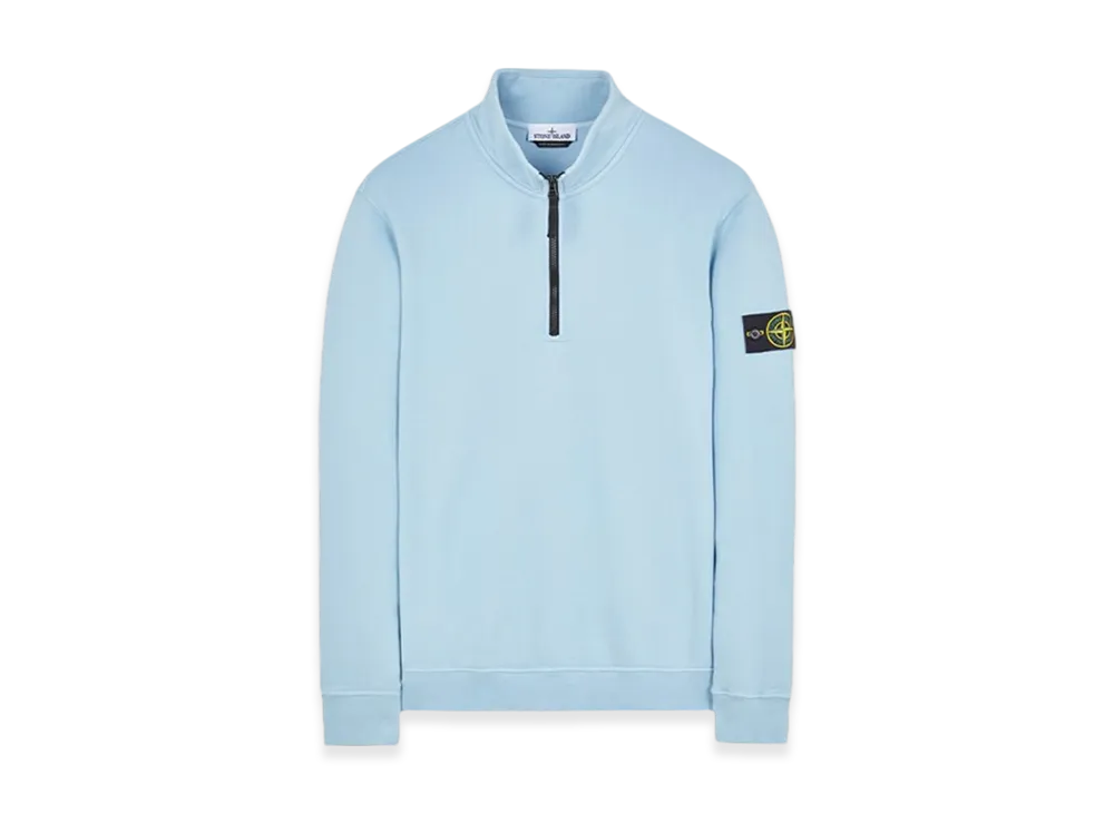 Stone Island 62720 Brushed Cotton Fleece Garment Dyed Half Zip Up Sweatshirt - 23FW "Sky Blue"