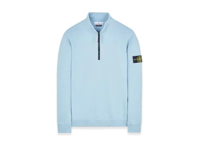 Stone Island 62720 Brushed Cotton Fleece Garment Dyed Half Zip Up Sweatshirt - 23FW "Sky Blue"