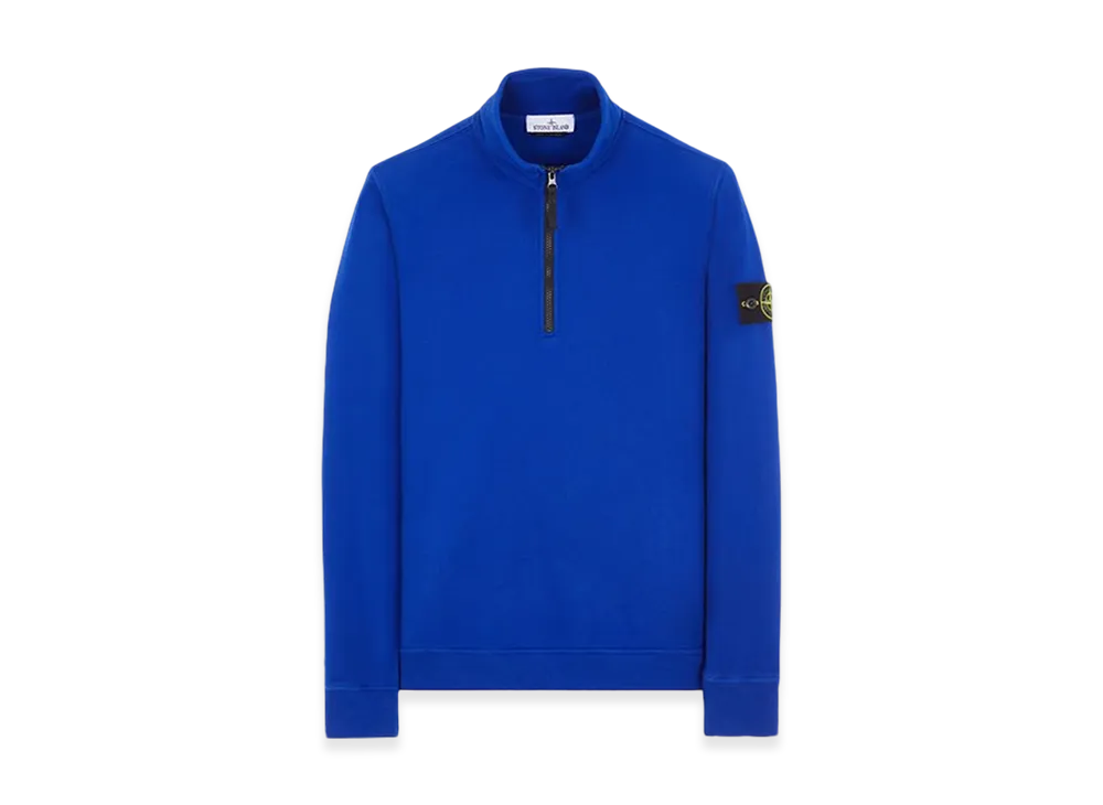 Stone Island 62720 Brushed Cotton Fleece Garment Dyed Half Zip Up Sweatshirt - 23FW "Ultramarine Blue"