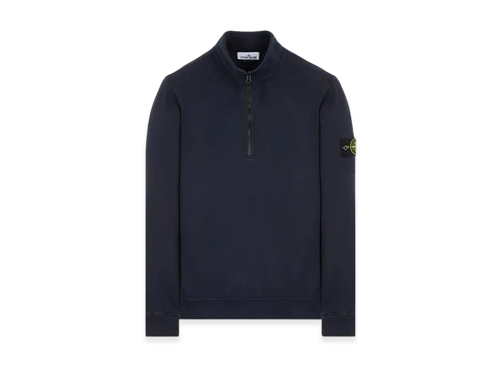 Stone Island 62720 Brushed Cotton Fleece Garment Dyed Half Zip Up Sweatshirt - 23FW "Navy Blue"