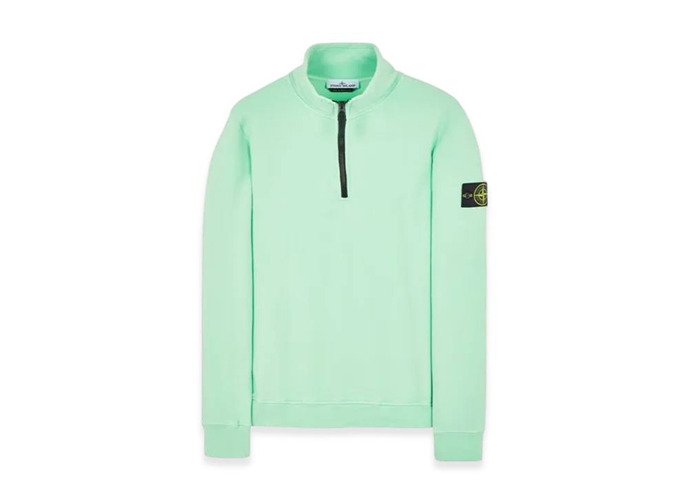 Stone Island 62720 Brushed Cotton Fleece Garment Dyed Half Zip Up Sweatshirt - 23FW "Light Green"