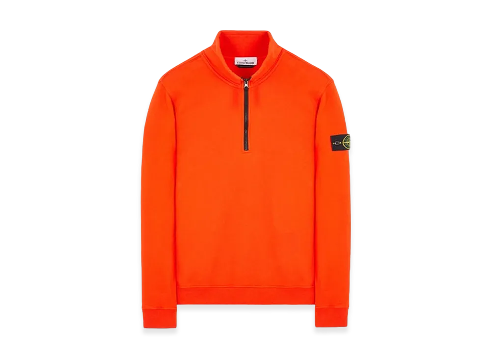 Stone Island 62720 Brushed Cotton Fleece Garment Dyed Half Zip Up Sweatshirt - 23FW "Lobster Red"