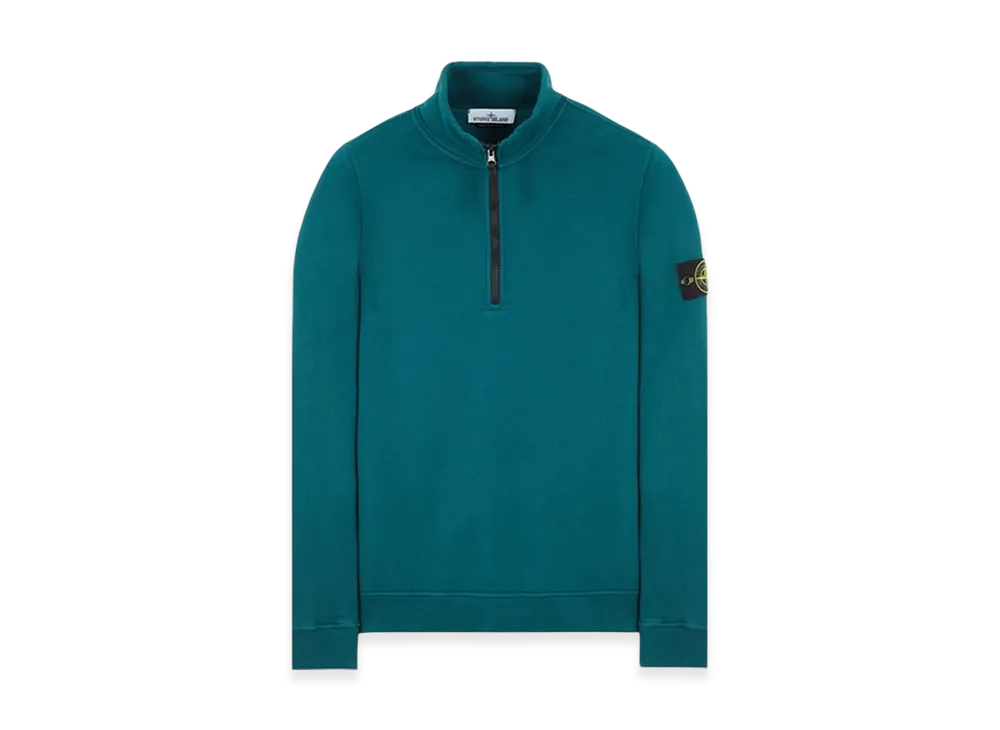 Stone Island 62720 Brushed Cotton Fleece Garment Dyed Half Zip Up Sweatshirt - 23FW "Dark Teal Green"