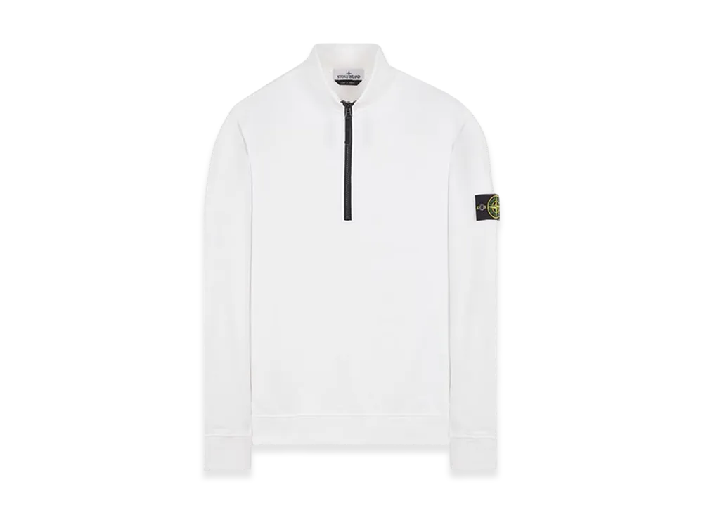 Stone Island 62720 Brushed Cotton Fleece Garment Dyed Half Zip Up Sweatshirt - 23FW "White"