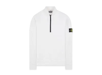 Stone Island 62720 Brushed Cotton Fleece Garment Dyed Half Zip Up Sweatshirt - 23FW "White"