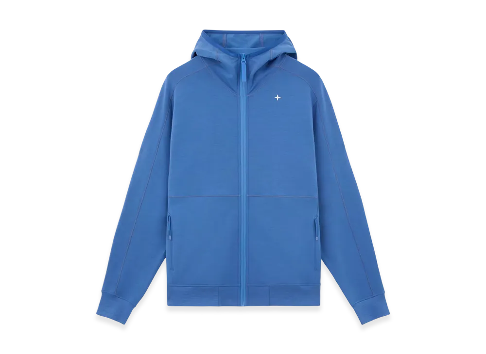 Stone Island 622G5 Light Stretch Wool Cotton Fleece Stone Island Stellina Full-Zipper Hooded Sweatshirt with Pockets - 24FW "Periwinkle"