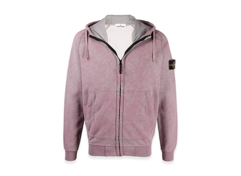 Stone Island 62190 Dust Colour Treatment Full Zip Hooded Sweatshirt - 21SS "Rose Quartz Mellange"