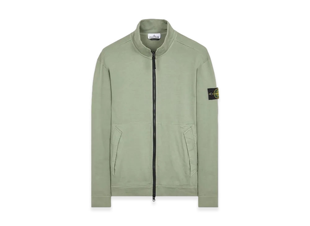 Stone Island 62050 Gauzed Cotton Jersey Garment Dyed Full Zip Up Sweatshirt - 23FW "Sage Green"