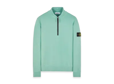 Stone Island 61951 Cotton Fleece Garment Dyed Half Zip Sweatshirt - 24SS "Light Green"