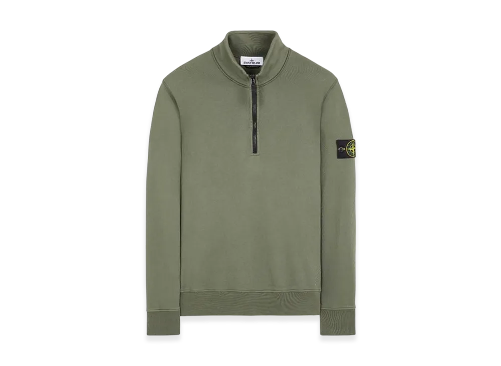 Stone Island 61951 Cotton Fleece Garment Dyed Half Zip Sweatshirt - 24SS "Musk Green"