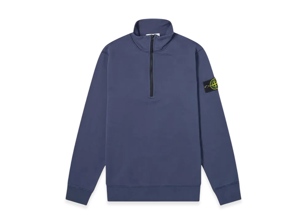 Stone Island 61951 Cotton Fleece Garment Dyed Half Zip Sweatshirt - 22SS "Avio Blue"