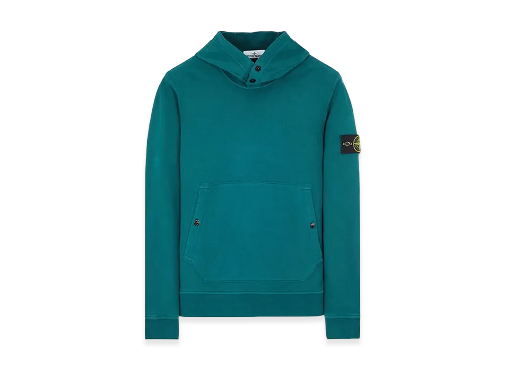 Stone Island 61720 Brushed Cotton Fleece Garment Dyed Crewneck Hooded Sweatshirt - 23FW "Dark Teal Green"