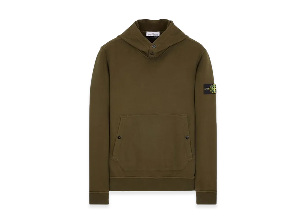 Stone Island 61720 Brushed Cotton Fleece Garment Dyed Crewneck Hooded Sweatshirt - 23FW "Olive Green"