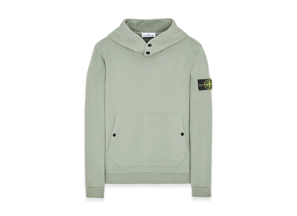 Stone Island 61720 Brushed Cotton Fleece Garment Dyed Crewneck Hooded Sweatshirt - 23FW "Sage Green"