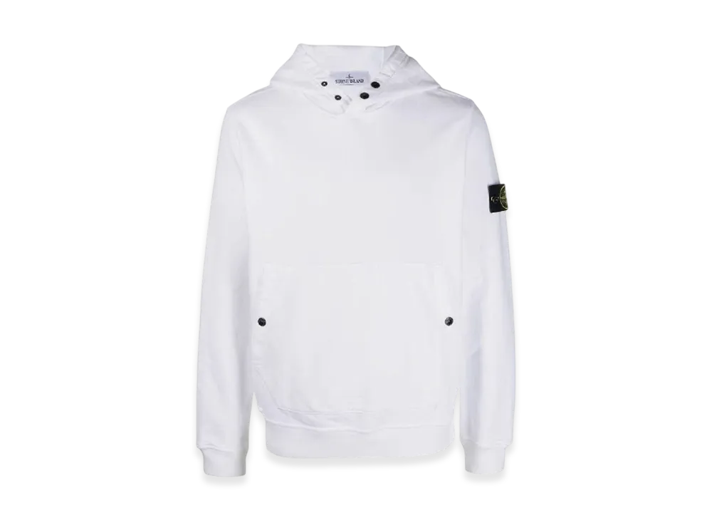 Stone Island 61720 Brushed Cotton Fleece Garment Dyed Crewneck Hooded Sweatshirt - 23FW "White"