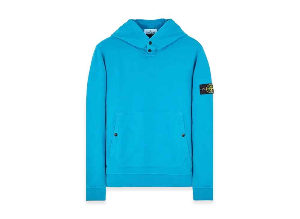 Stone Island 61720 Brushed Cotton Fleece Garment Dyed Crewneck Hooded Sweatshirt - 23FW "Turquoise"