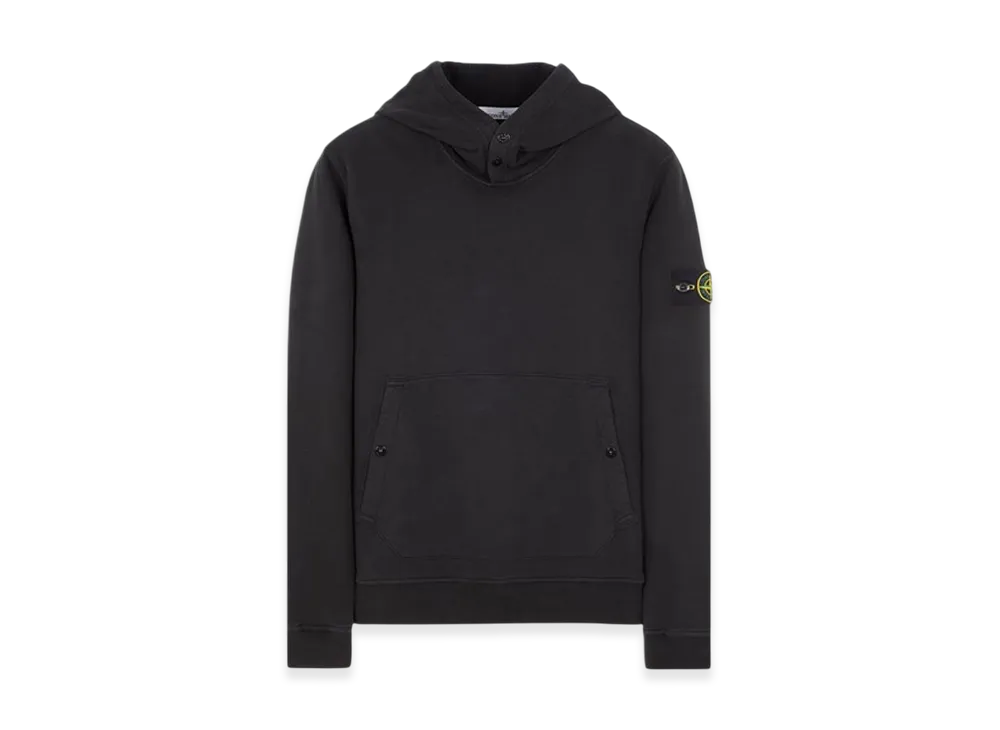 Stone Island 61720 Brushed Cotton Fleece Garment Dyed Crewneck Hooded Sweatshirt - 23FW "Black"