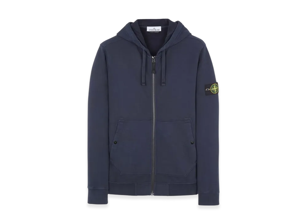 Stone Island 61620 Brushed Cotton Fleece Garment Dyed Full Zip Hooded Sweatshirt - 23FW "Navy Blue"