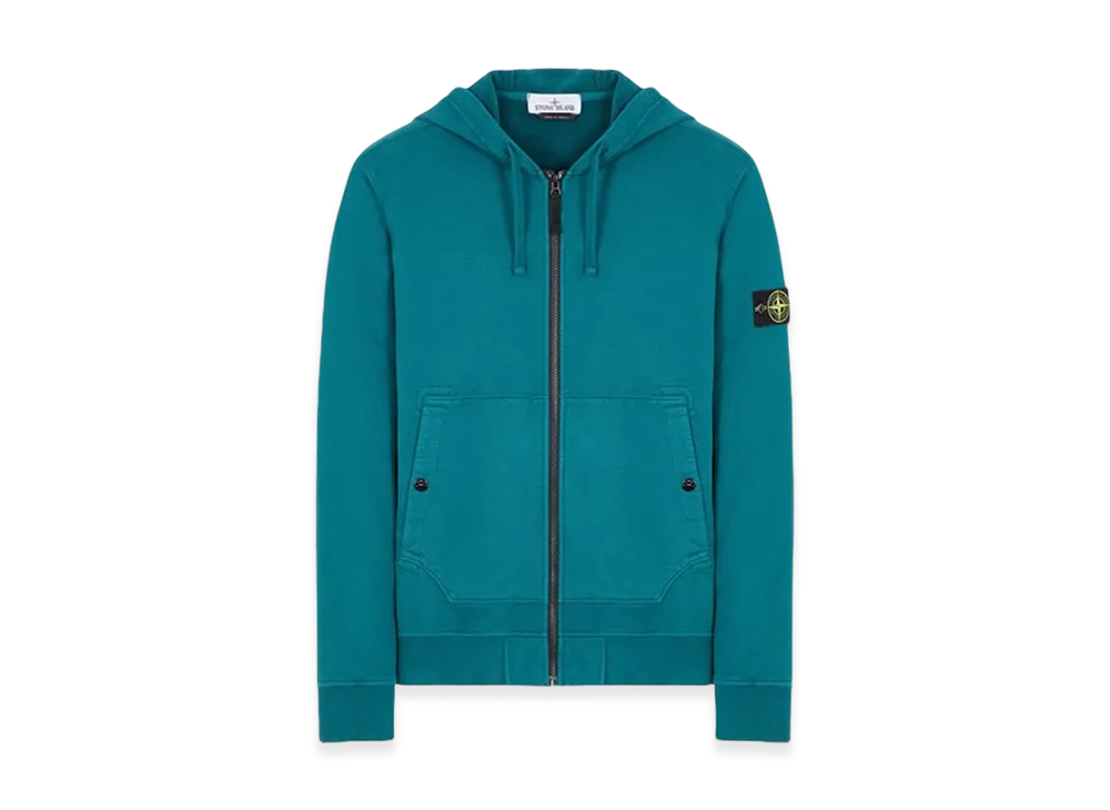 Stone Island 61620 Brushed Cotton Fleece Garment Dyed Full Zip Hooded Sweatshirt - 23FW "Dark Teal Green"
