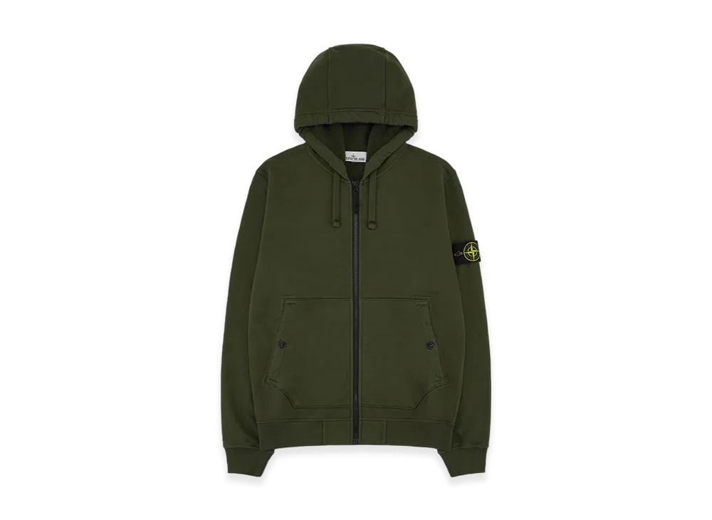 Stone Island 61620 Brushed Cotton Fleece Garment Dyed Full Zip Hooded Sweatshirt - 23FW "Olive Green"