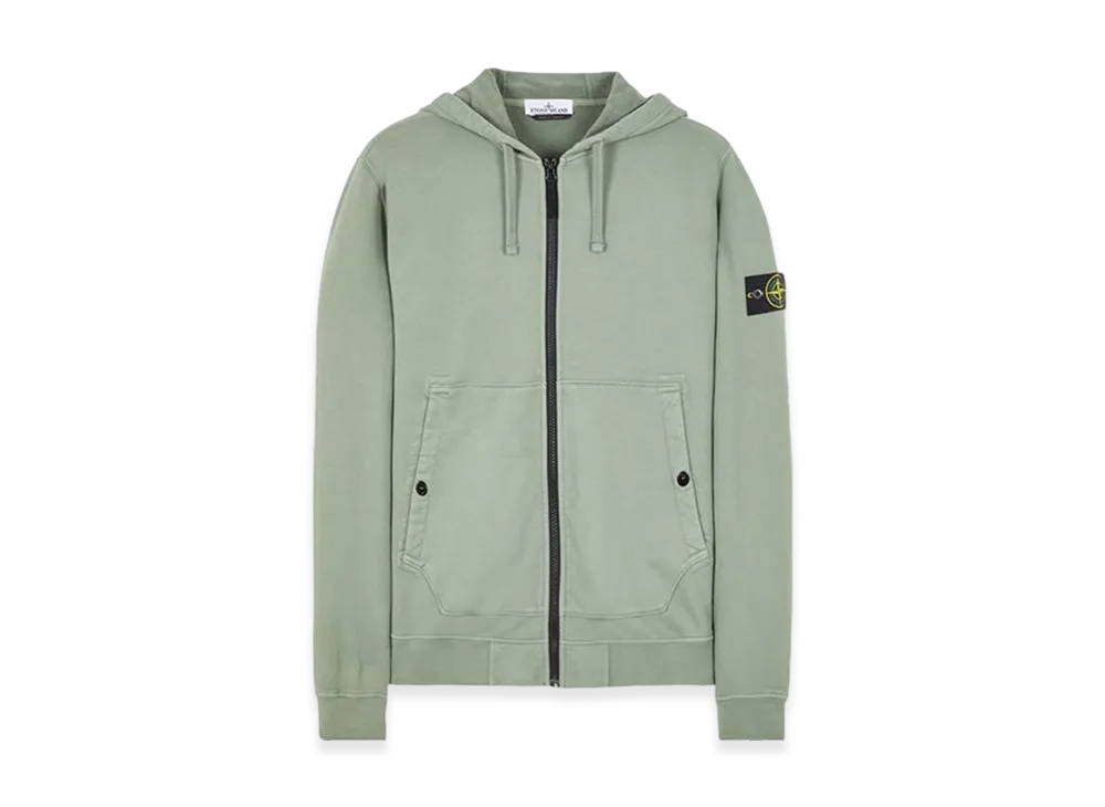 Stone Island 61620 Brushed Cotton Fleece Garment Dyed Full Zip Hooded Sweatshirt - 23FW "Sage Green"