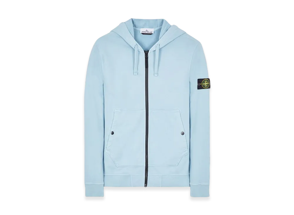 Stone Island 61620 Brushed Cotton Fleece Garment Dyed Full Zip Hooded Sweatshirt - 23FW "Sky Blue"